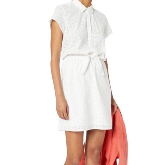 J. Crew Mercantile White Cotton Eyelet Tie Front Dress size XS - Picture 13 of 14